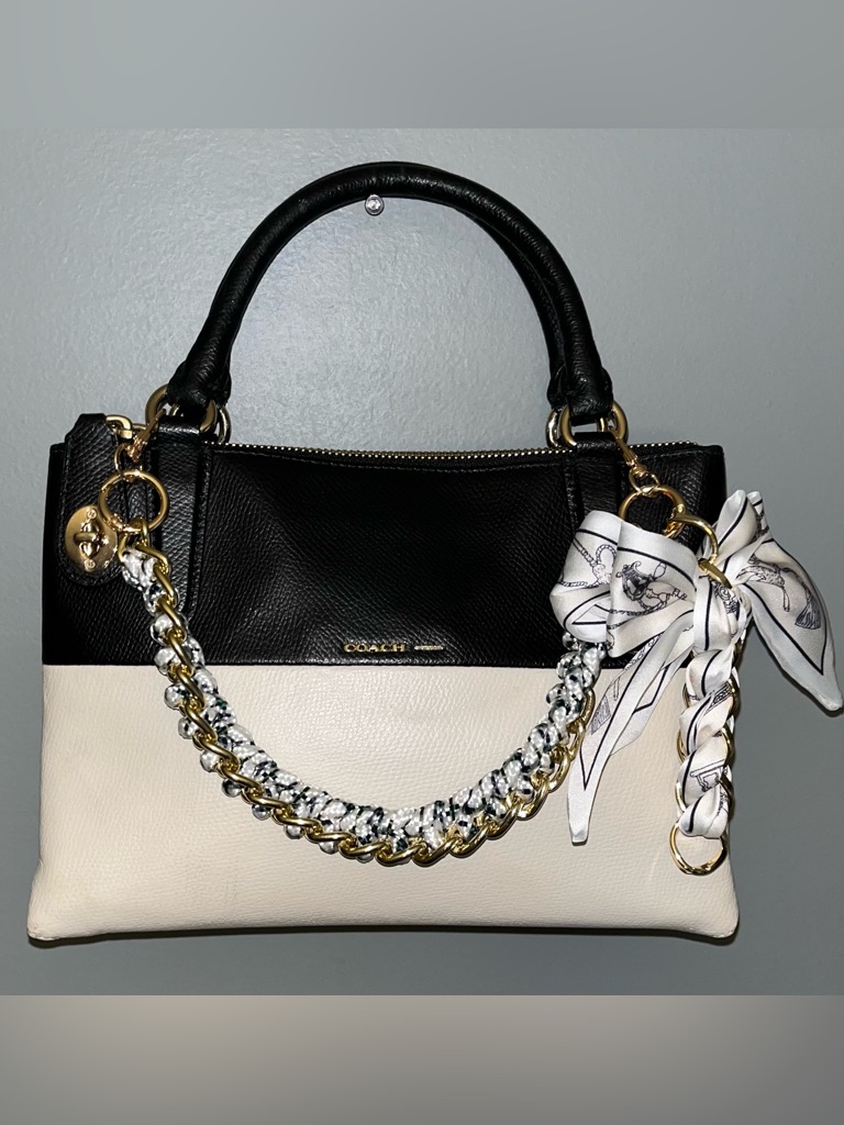 Coach Borough Black And Cream Two-Tone Leather Satchel